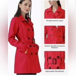 NWT Ampake Trench Coat Women’s Red Classic Lapel Mid Length Stylish Peac…